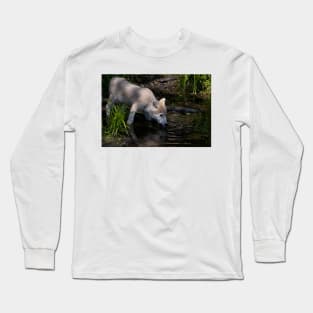 Arctic Wolf Pup Drinking Long Sleeve T-Shirt